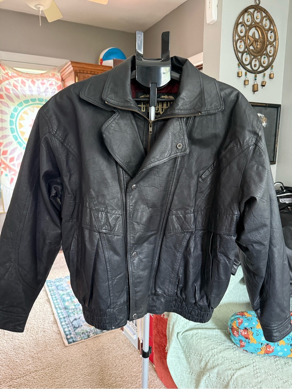 Fluide Black Leather-Style Bomber Jacket